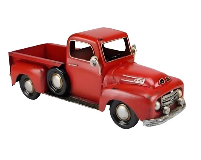 16" Red Metal Antique Vintage Truck Planter-Farm Truck-Christmas Decor-Farmhouse Decor-Old Fashioned Pickup Truck-Floral Supply