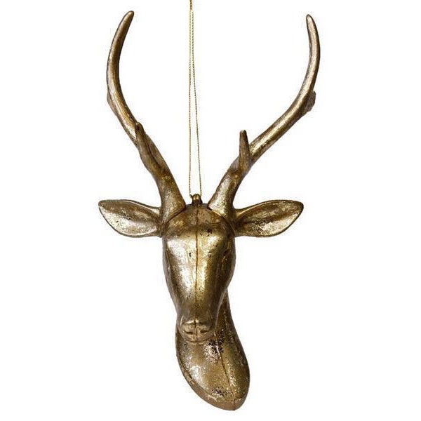 Deer Head Ornament with Antlers in Antique Gold Leaf