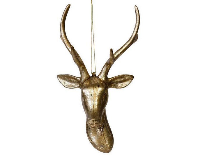 Deer Head Ornament with Antlers in Antique Gold Leaf
