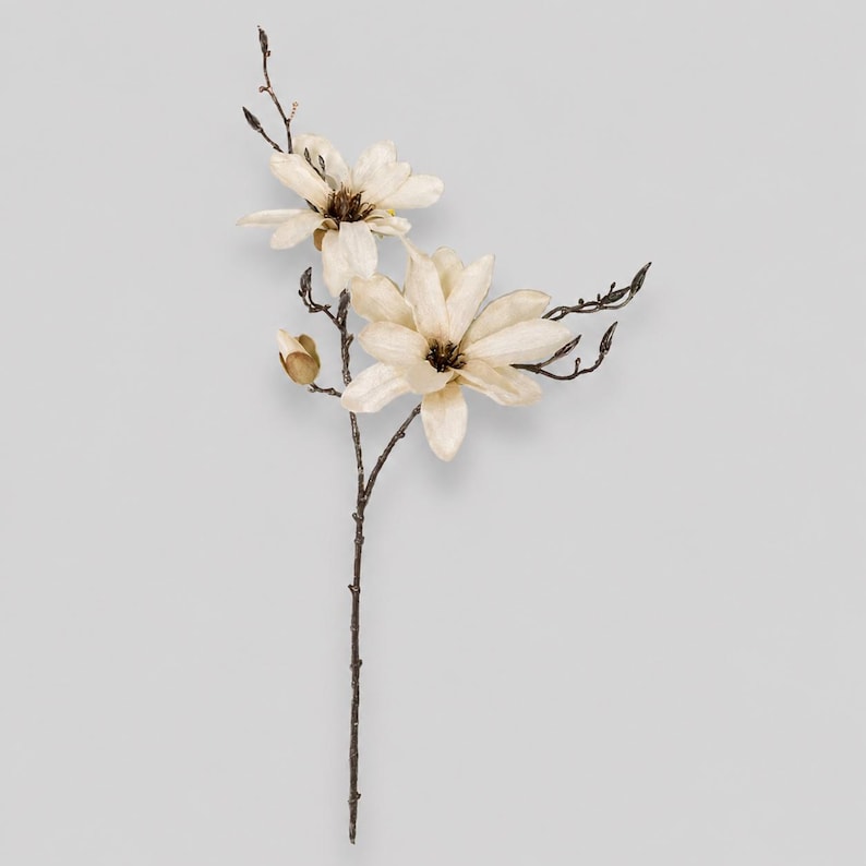 34" Artificial Magnolia Stems, Faux Cream Magnolia Flower Spray, Silk Flowers, Artificial Flowers, Vase Filler, Floral Supply image 5