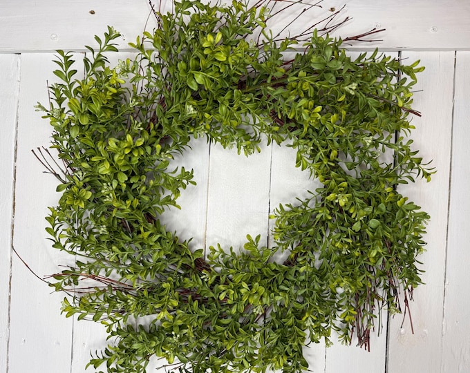 Rustic Boxwood Wreath, Front Door Greenery Decor - 24"