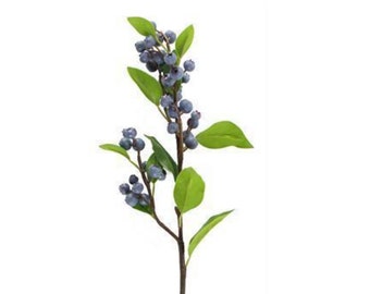 23" Faux Blueberry Stem Spray-Artificial Flowers-Vase Filler-Artificial Fruit-Blueberry Decor-Kitchen Decor-Floral Arrangement-Floral Supply