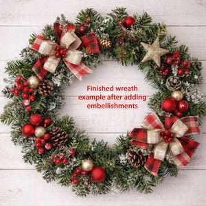 Pine Wreath Form on Wire Frame Artificial Faux Undecorated DIY Ready to Decorate image 5