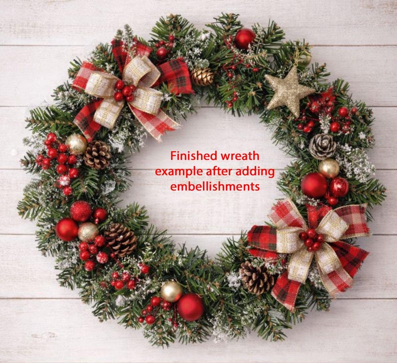 Pine Wreath Form on Wire Frame Artificial Faux Undecorated DIY Ready to Decorate image 5
