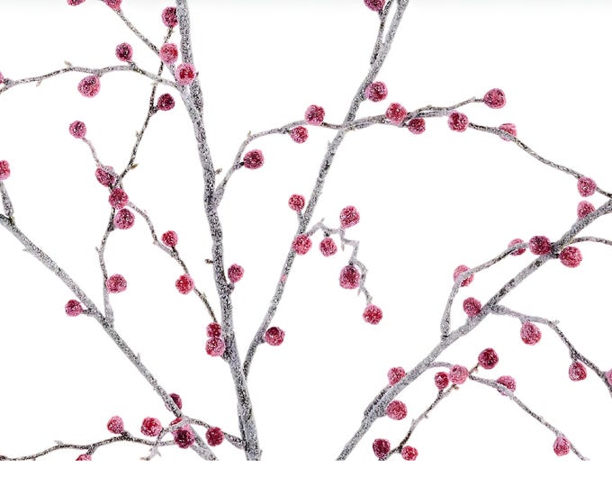 37" Christmas Stems Red Frosted Berry Spray, Tall Stems, Christmas Vase Filler, DIY Wreath Floral Supply