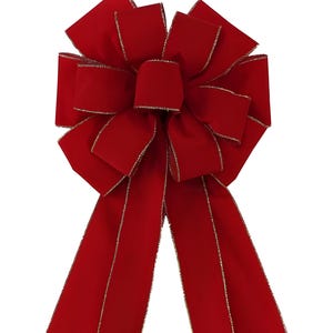 26&quot; x 12&quot; Large Red Velvet Outdoor Christmas Bow Gold Edge, Wired Waterproof Bow for Wreaths, Front Door, Porch, Mailbox