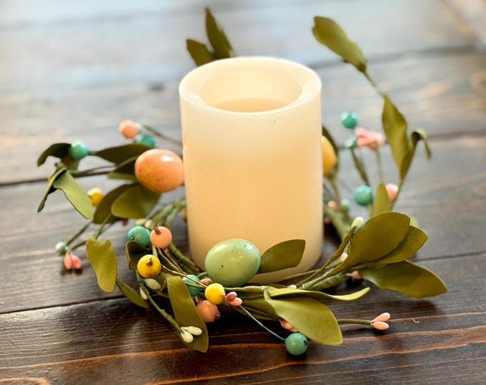 Easter Egg Candle Ring Wreath, Spring Candle Ring, Pillar Candle Ring Holder, Easter Table Centerpiece Decor, Floral Supply