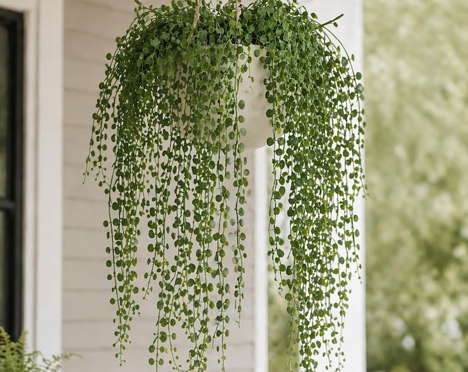 UV Resistant Hanging Button Bush Plant, Faux Outdoor Trailing Greenery - 38"