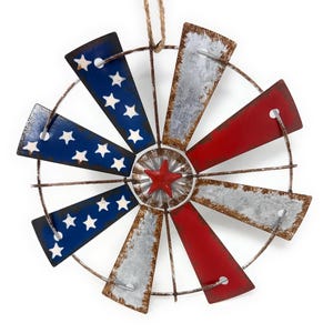 7.5&quot; Rustic Patriotic Windmill, Hanging Windmill, Patriotic Decor, 4th of July Party Decor, Americana Decor, Summer Decor, Wreath Attachment
