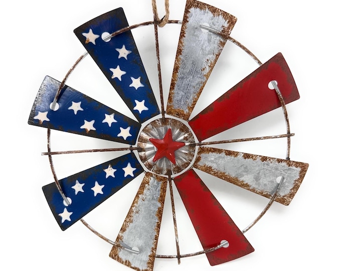 7.5" Rustic Patriotic Windmill, Hanging Windmill, Patriotic Decor, 4th of July Party Decor, Americana Decor, Summer Decor, Wreath Attachment