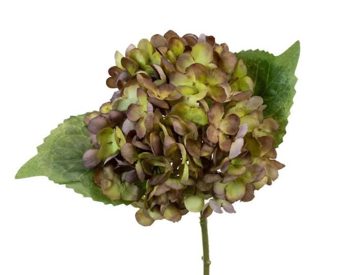 13" Faux Green/Purple Hydrangea Flower on Stem, Silk Flower, Artificial Flower, Vase Filler, Floral Supply