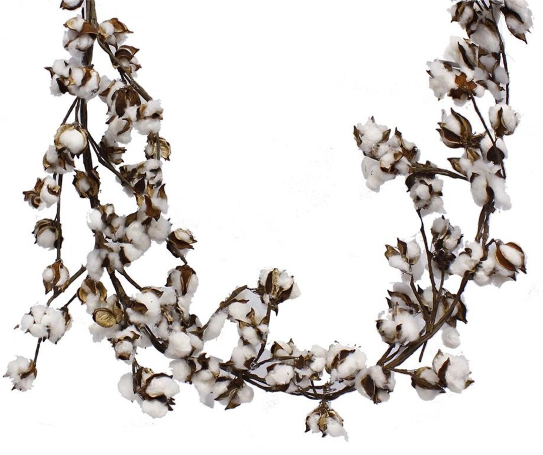 5 FT Faux Cotton Garland in Natural Podsrustic Farmhouse Garlanddiy