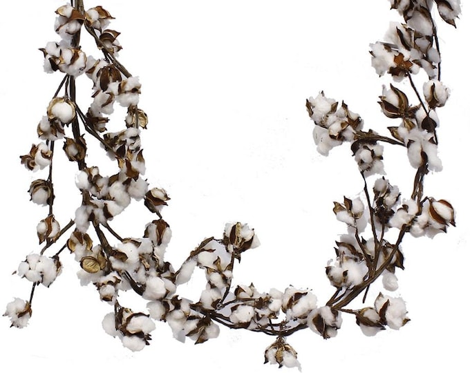 5 FT Faux Cotton Garland in Natural Pods-Rustic Farmhouse Garland-DIY Floral Supply for Weddings Mantel/Stair Decor Wreath Making