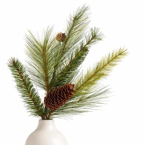 Faux Pine Branch Stem, Artificial Evergreen with Pinecones, Winter Holiday Vase Decor image 1