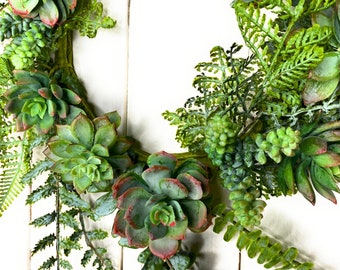 20" Mixed Fern & Succulent Greenery Wreath for Front Door/Indoor Wall-Spring/Summer/Everyday-DIY Wreath Base-Wreath Supply-Floral Supply