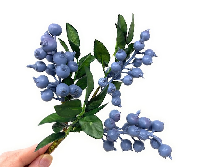 14" Faux Blueberry Leaf Spray Light Blue