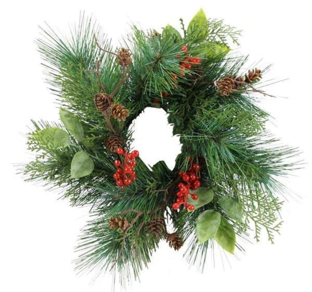 Christmas Candle Ring Wreathartificial Pine & Berry Candle Ringpillar