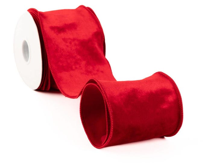 10 Yards Red Velvet Ribbon, Wired Luxurious Posh Velvet Christmas Ribbon for Wreaths Bows Gift Packaging - Choose 2.5" or 4" Wide