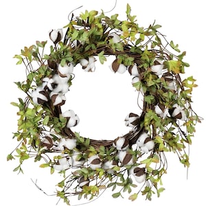 Farmhouse Greenery Wreath, Everyday Wreath, Year Round Wreath Greenery Twigs and Cotton Blossoms Wreath, Rustic Wreath