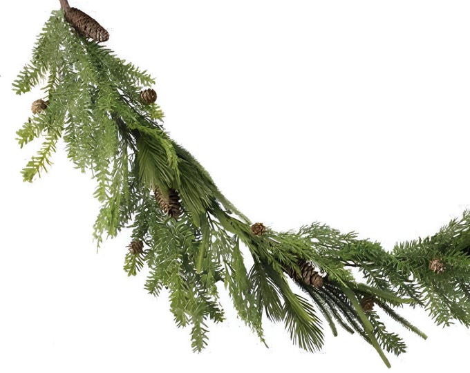 6 FT Faux Cedar Garland with Pine and Juniper - Christmas or Winter Garland
