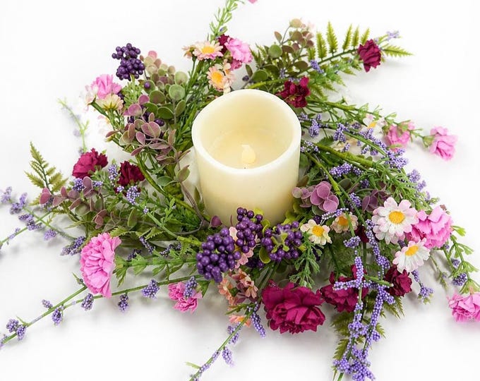 Spring Summer Wildflower Candle Ring Wreath