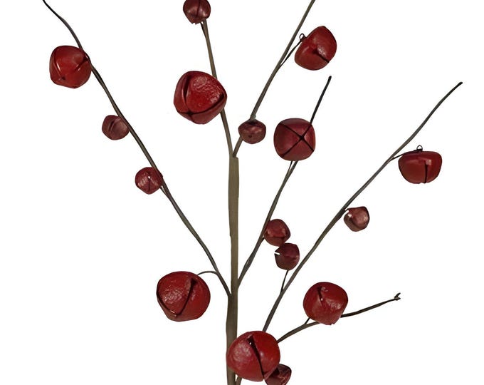 18" Rustic Jingle Bell Floral Spray in Antique Red Or Burgundy, Christmas Stems, Vase Filler, Wreath/Floral Supply