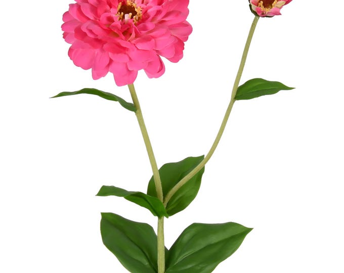 26" Faux Pink Zinnia Flower Stems, Realistic Artificial Flower for Floral Arrangements and Home Decor