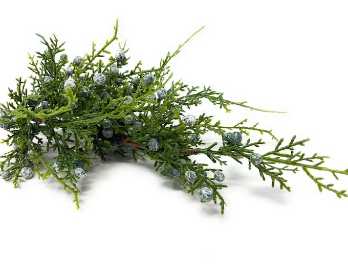 20" Faux Juniper Spray on Stem with Berries, Christmas Greenery, Winter Greenery