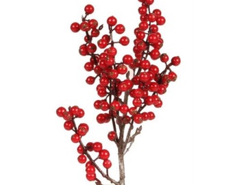 16" Christmas Berry Spray on Stem w/ 120 Berries, Vase Filler, Christmas Decor, Holiday Home Decor, Floral Supply