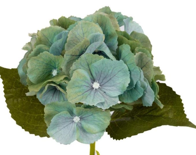 14" Variegated Green Blue Hydrangea Flower on Stem, Real Touch Flowers, Artificial Flower, Vase Filler, Floral Supply