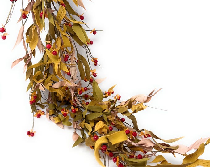 4 FT Fall Bittersweet Vines Herbs Garland, Autumn Garland, Thanksgiving Garland, Fall Garland, Mantel Garland