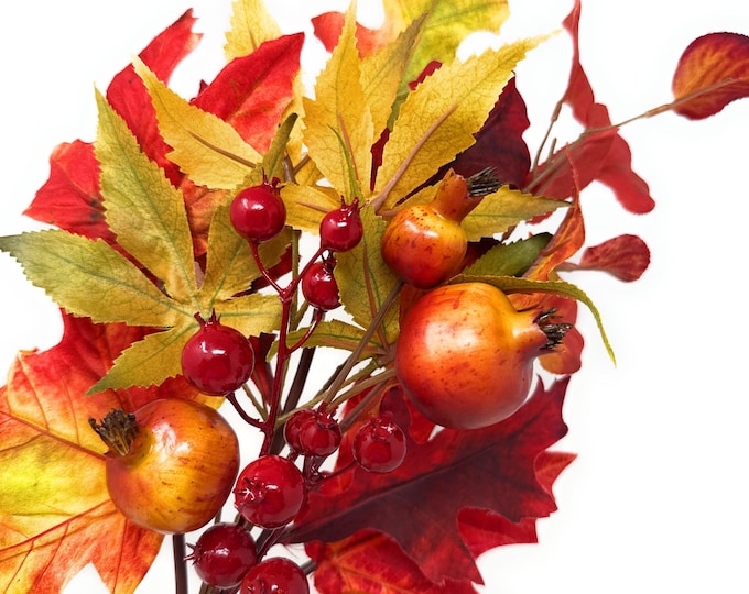 Fall Pomegranate & Japanese Maple Leaves Floral Spray - 18"