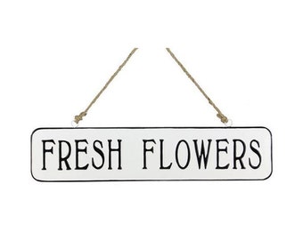 Fresh Flowers Sign-Metal with Jute Hanger-Shop Sign-Door Hanger-Wall Decor-Wreath Accent Sign-Wreath Decor-Wreath Attachment-Floral Supply