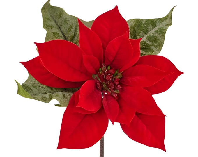 15" Red Poinsettia Christmas Spray, Christmas Stems