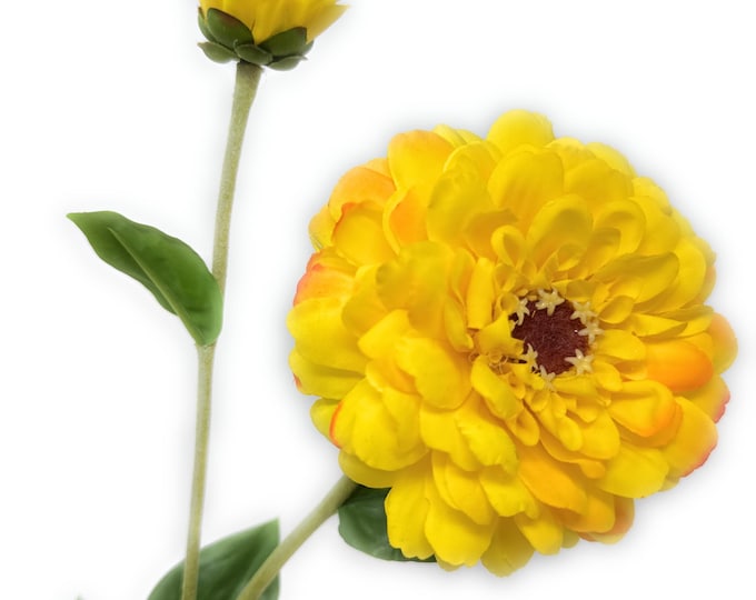 26" Faux Yellow Zinnia Flower Stems, Realistic Artificial Flower for Floral Arrangements and Home Decor