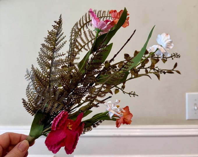 18" Faux Pink Gardenia and Fern Spray, Summer Flowers
