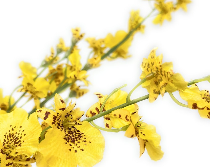 40" Yellow Orchid Stem, Dancing Lady Orchid, Faux Orchid, Silk Flowers, Artificial Flowers, Vase Filler, DIY Home Decor Floral Arrangement