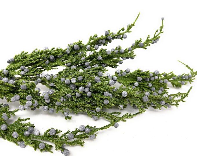 22" Faux Cypress Branch Spray Stem with Berries, Christmas Winter Greenery Stems