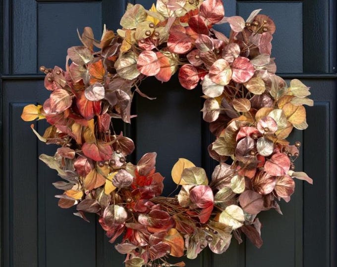Elegant Fall Wreath for Front Door or Mantel in Metallic Copper, Gold and Brown, Autumn Wreath, Thanksgiving Wreath - 22"