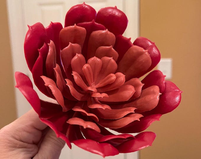 6.5" Faux UV Outdoor Red Coral Echeveria Succulent, Succulent Flower