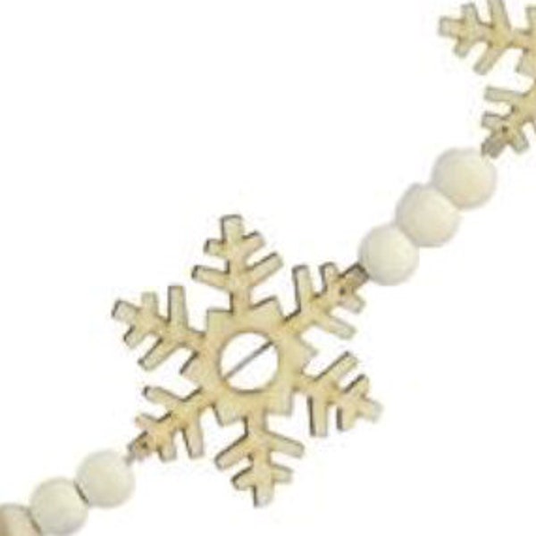 39.5" Snowflake Garland, Wooden Beaded Garland, Snowflake Banner, Christmas Garland, Mantel Garland, Christmas Decor-Floral Supply