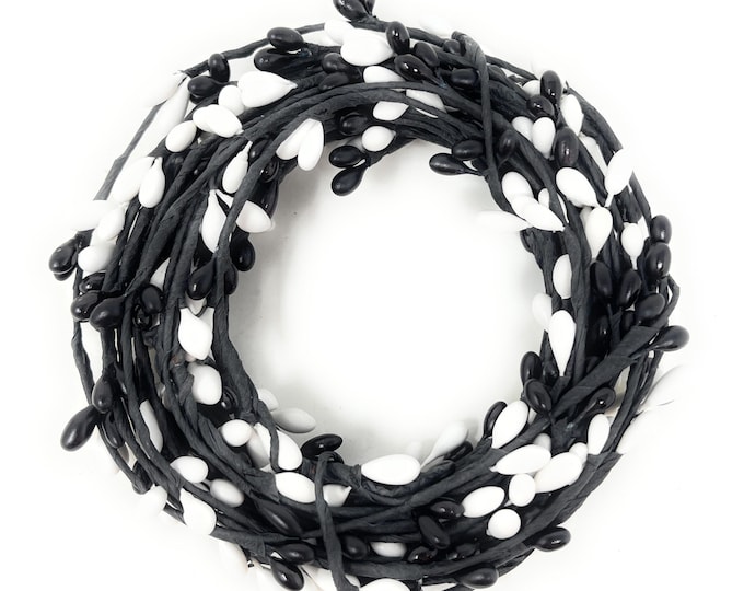 21.5 Feet Black White Pip Berry Garland Single Strand Wired, Halloween Garland