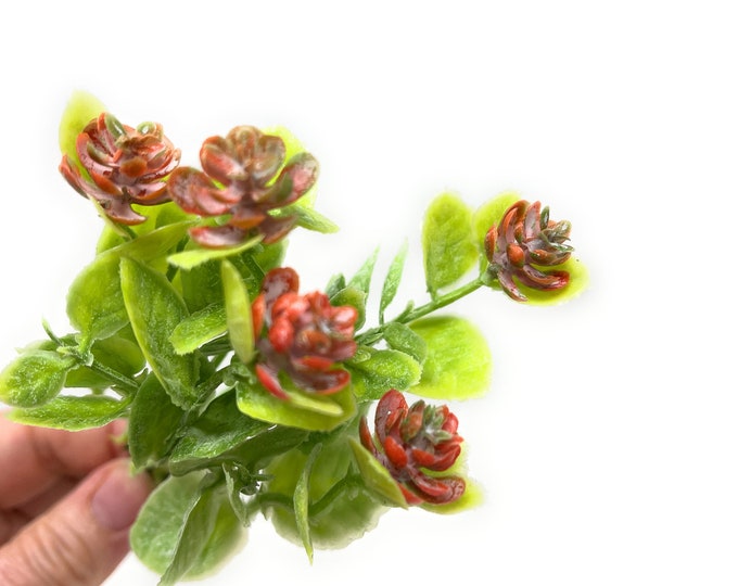8.25" Mini Faux Succulent Plant with Coral Buds, Artificial Plant