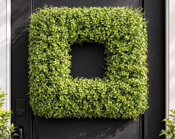Faux UV Resistant Outdoor Boxwood Square Wreath - 20"