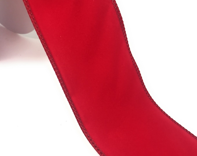 2.5" Outdoor Weatherproof Red Velvet Christmas Ribbon by the Yard - Wired Edge - Choose Length