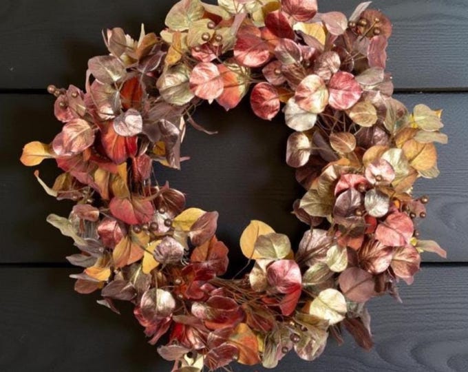 Fall Metallic Antique Ombre Leaves Wreath Brown and Gold - Choose 23" or 26"