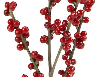 Faux Red Ilex Berry Branch Christmas Stems - 14&quot;