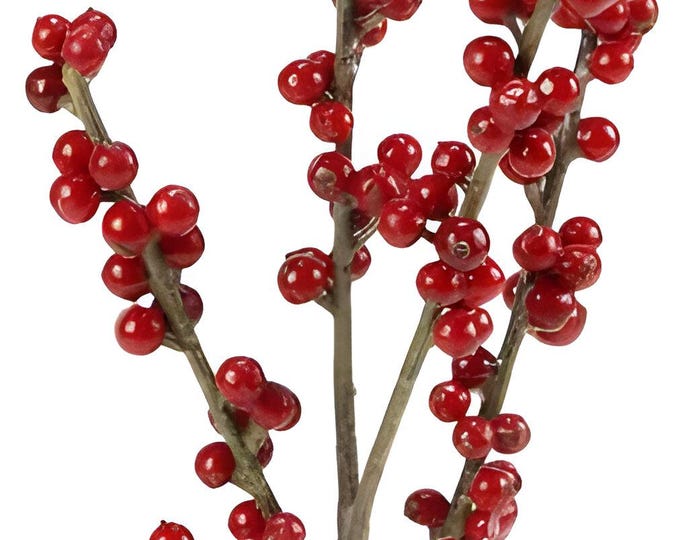 Faux Red Ilex Berry Branch Christmas Stems - 14"