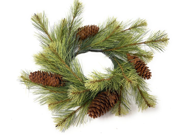 Christmas Pine Candle Ring Wreath with Pinecones, Pillar Candle Ring Holder, Christmas Winter Table Centerpiece Decor, Floral Supply