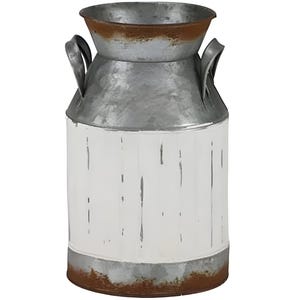 8&quot; Rustic Galvanized Milk Jug Milk Can Floral Vase-Rusted w/Whitewash-Farmhouse Decor-Rustic Flower Vase-Rustic Decor-Floral Supply